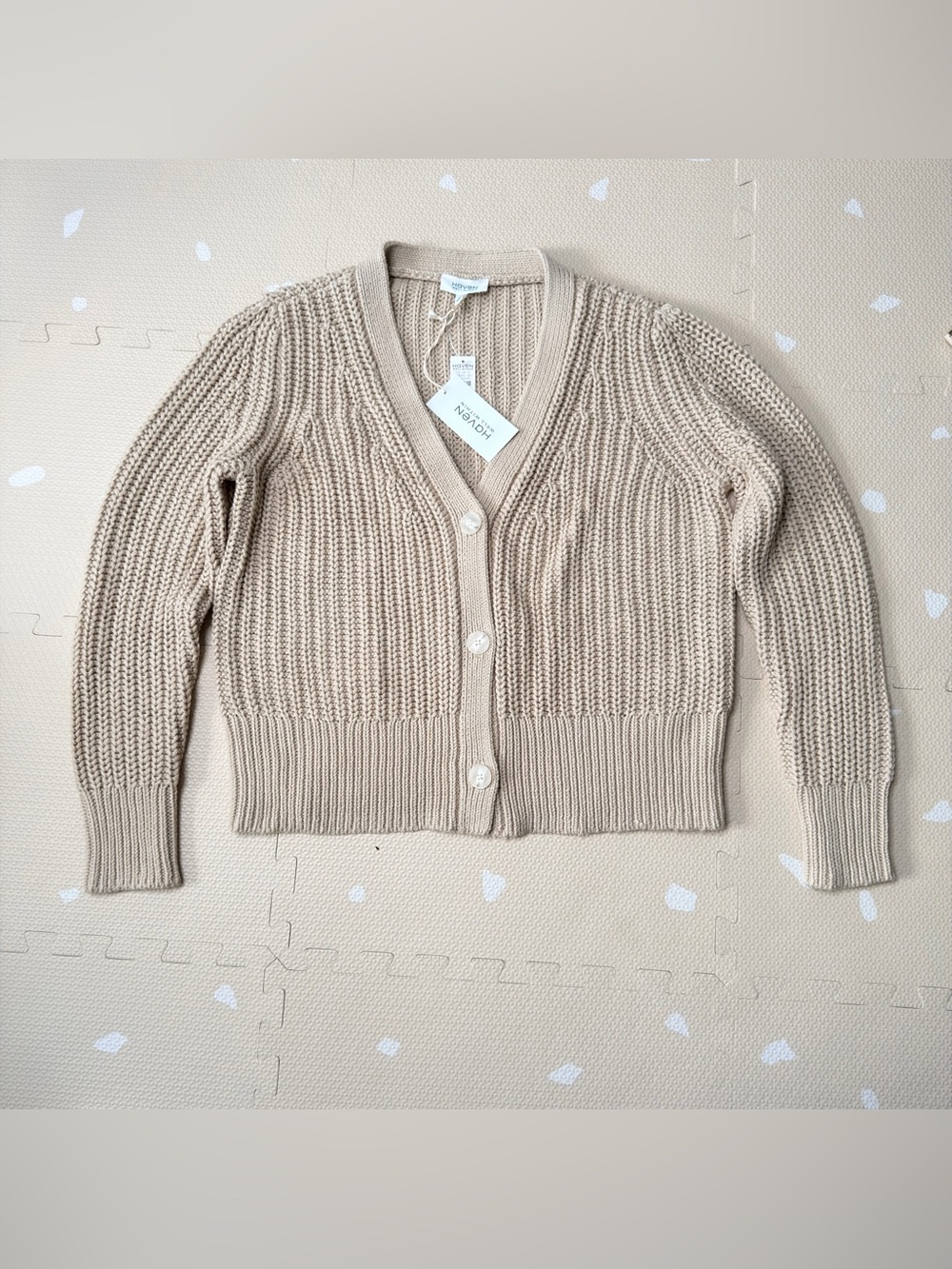 Haven Well Within Chunky V-Neck Button Cardigan - Beige size M NWT